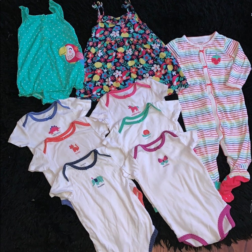 9month - 6 shirts 1 onesie 1 romper 1 dress